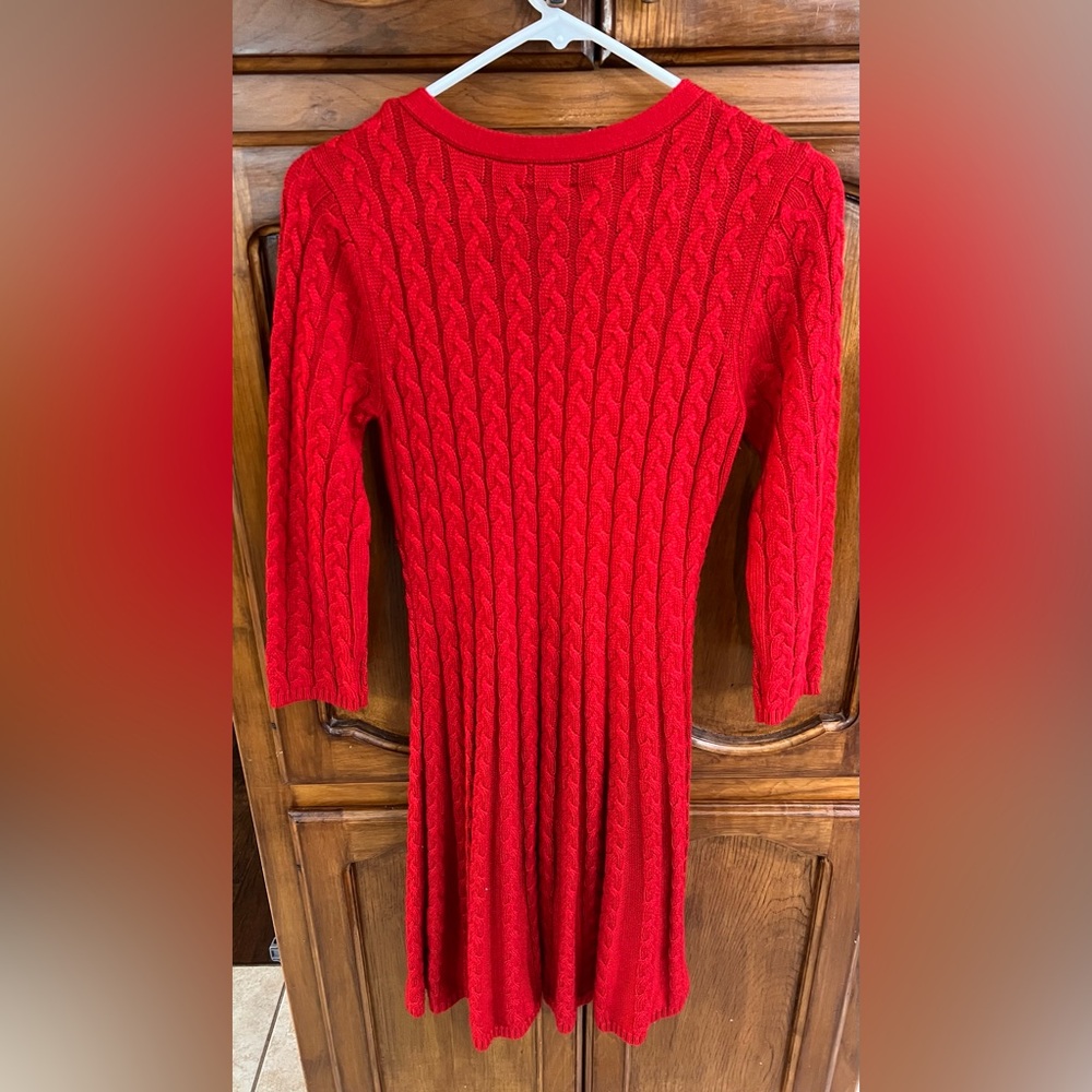 JH Women’s Red Long Sleeve Cable Kint Sweater Dress! Size Medium. - Picture 6 of 10